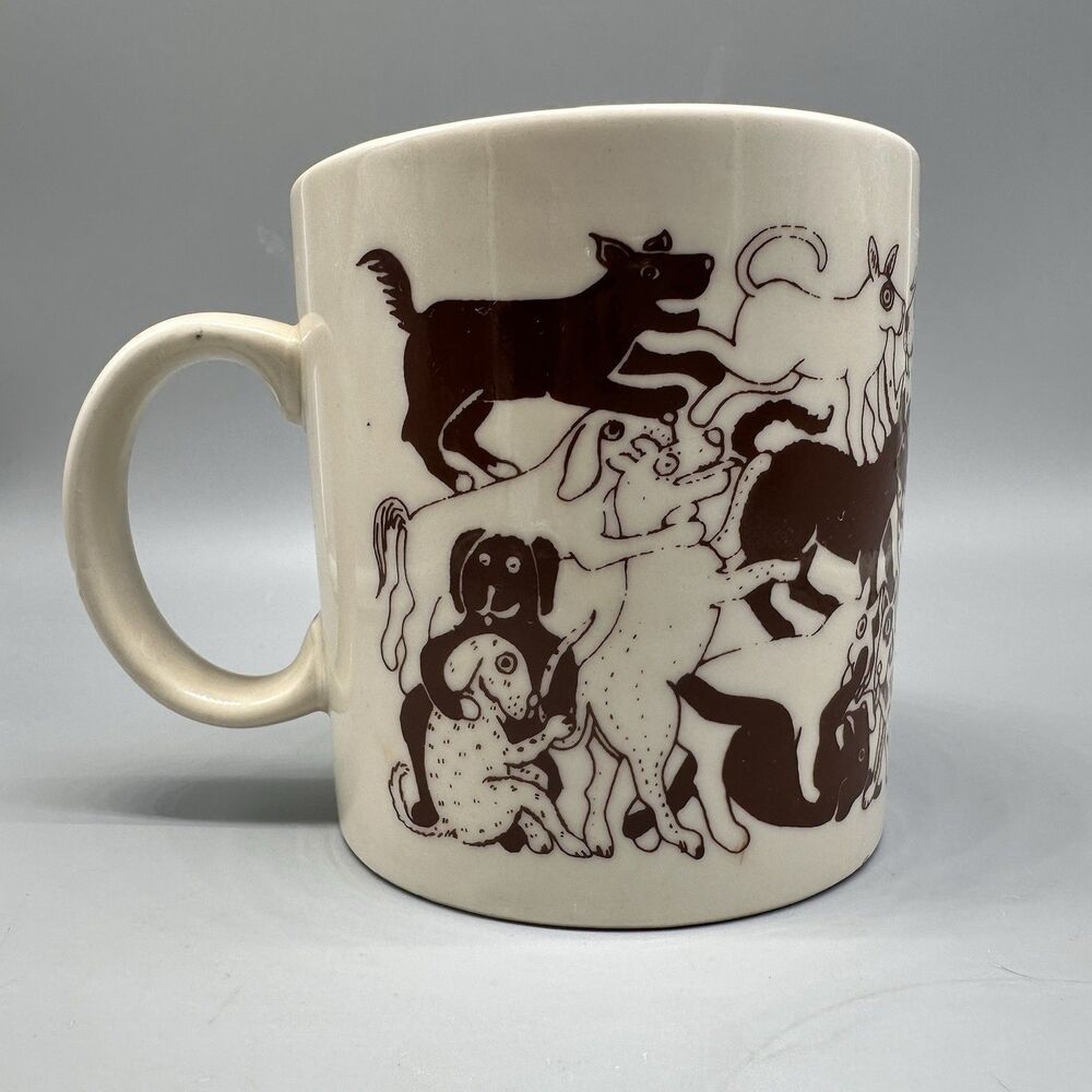 Vintage '79 Taylor & Ng Naughty Orgy Puppy Dogs Mug Ceramic Coffee Cup 1979